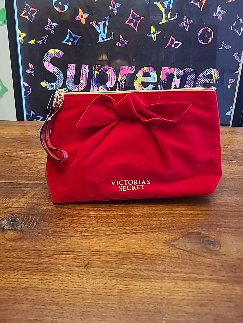 Victoria's Secret Red Velvet Wristlet Cosmetic Clutch Makeup Bag New